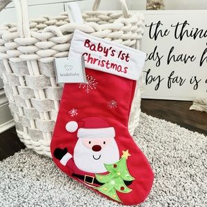 Baby’s 1st Christmas Stocking 14.5”L First Milestone Holiday Santa Embroidered
